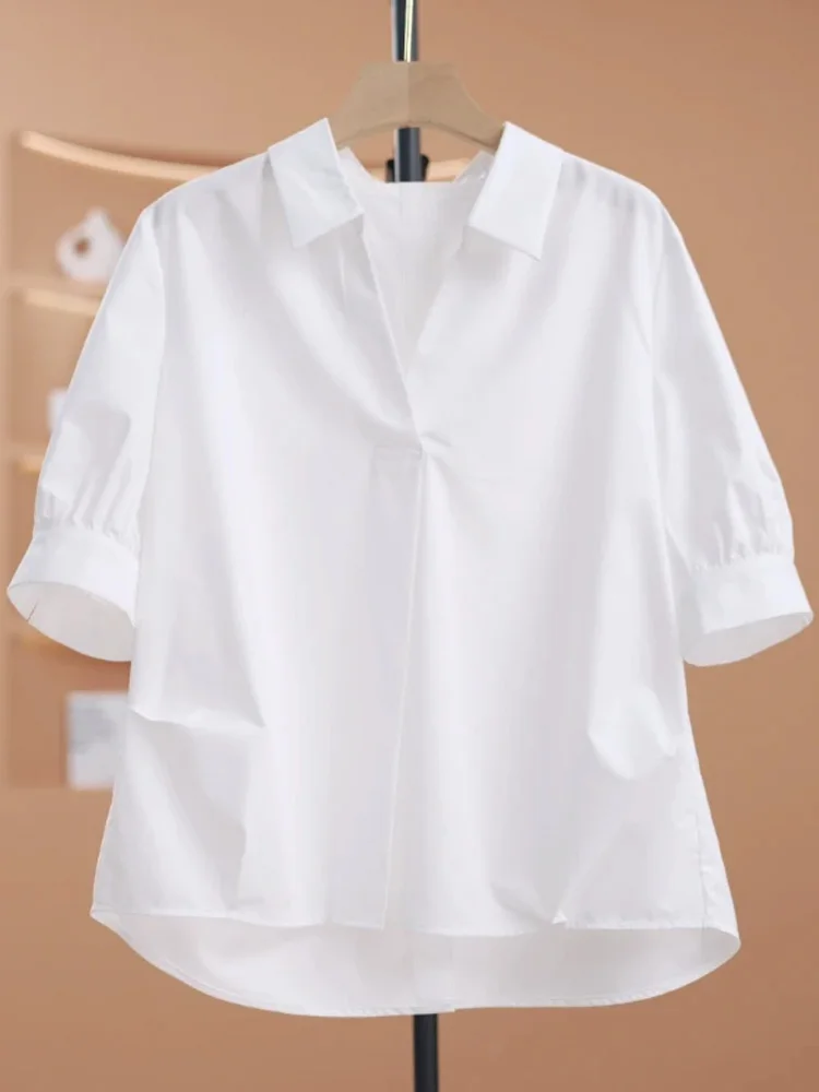 Commute Korean Style Five Sleeve Loose Women's Shirt Versatile Summer New Arrival Silk Material Straight Cut Collar
Commute Korean Style Five Sleeve Loose Women's Shirt Versatile Summer New Arrival Silk Material Straight Cut Collar
