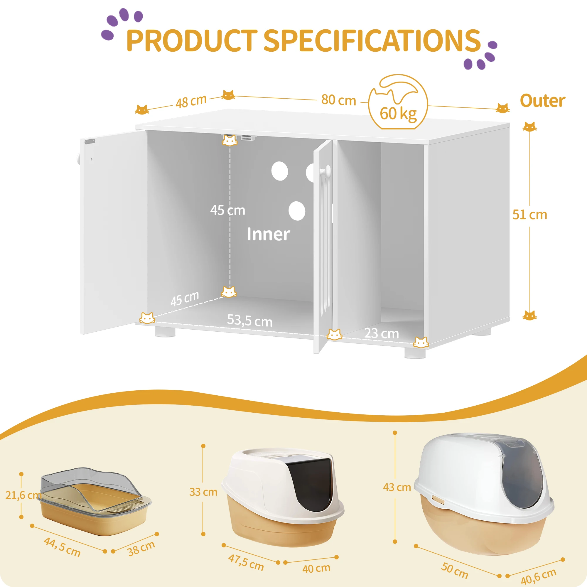 Modern Sturdy Cat Storage Cabinet 80×48×51cm with Door, Separate Divider & Support Feet
Modern Sturdy Cat Storage Cabinet 80×48×51cm with Door, Separate Divider & Support Feet