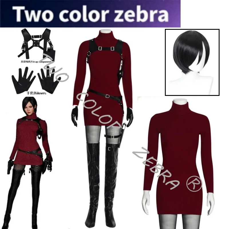 Ada Wong Cosplay Red Turtleneck Knit Dress Costume Movie Resident Evil 4 Remake Black Harness Belt Wig Set ForHalloween Roleplay
Ada Wong Cosplay Red Turtleneck Knit Dress Costume Movie Resident Evil 4 Remake Black Harness Belt Wig Set ForHalloween Roleplay