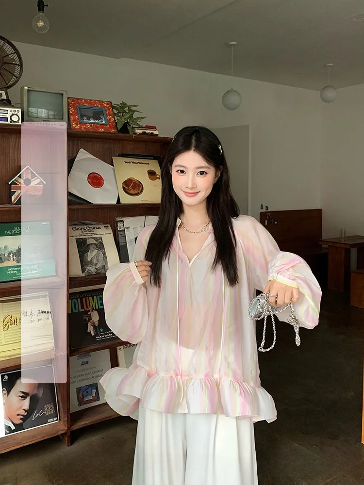 Gradual Stripe Bloom Long Sleeve Shirt Women's Spring Summer Casual Thin Loose Slimming Casual Thin Cover up French Style
Gradual Stripe Bloom Long Sleeve Shirt Women's Spring Summer Casual Thin Loose Slimming Casual Thin Cover up French Style