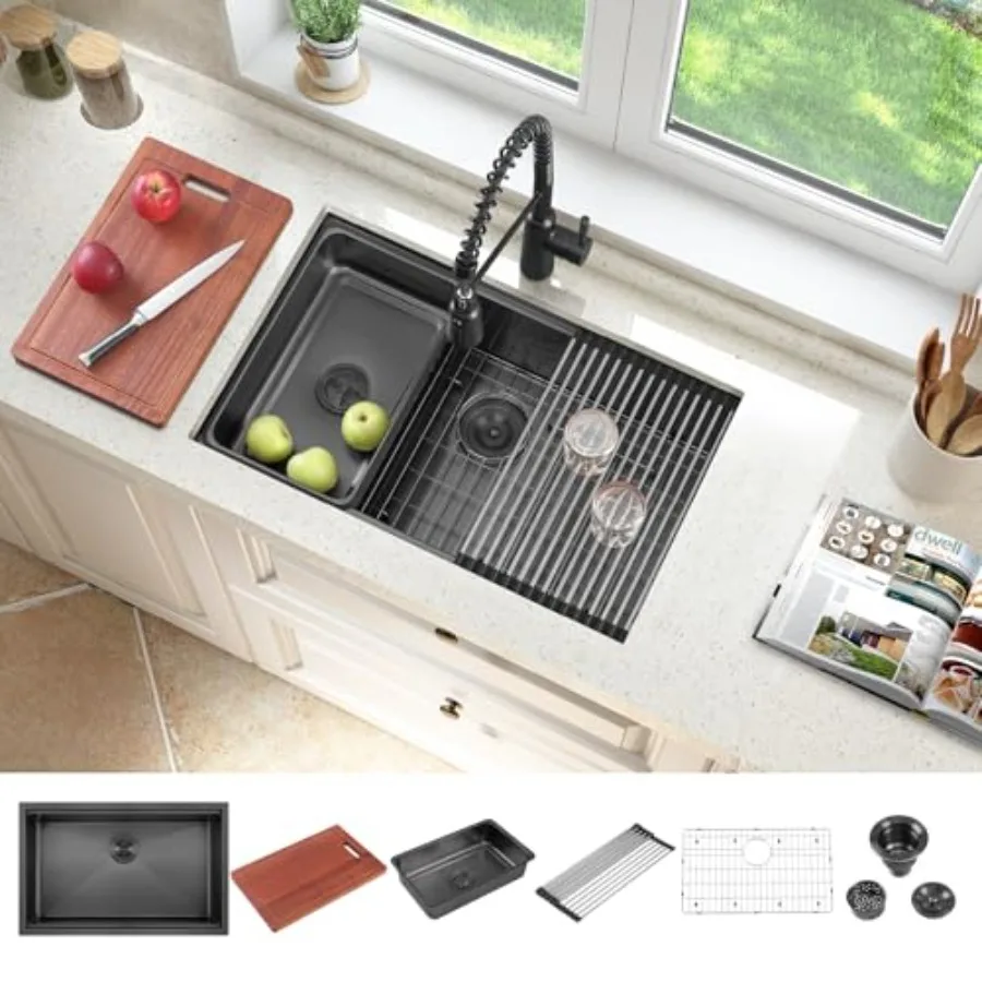 30 Inch Black Workstation Undermount Kitchen Sink Large Single Bowl 30x19 Inch Stainless Steel Handmade Undermount Workst
30 Inch Black Workstation Undermount Kitchen Sink Large Single Bowl 30x19 Inch Stainless Steel Handmade Undermount Workst