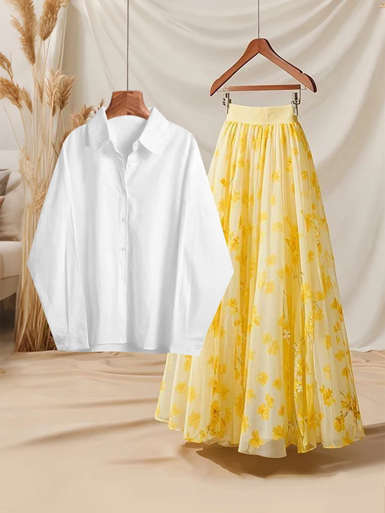 Ladies Summer Loose Lightweight Sun Protection Shirt Floral Print High Waist Midi Skirt Two Piece Set Fashionable Casual Outfit
Ladies Summer Loose Lightweight Sun Protection Shirt Floral Print High Waist Midi Skirt Two Piece Set Fashionable Casual Outfit