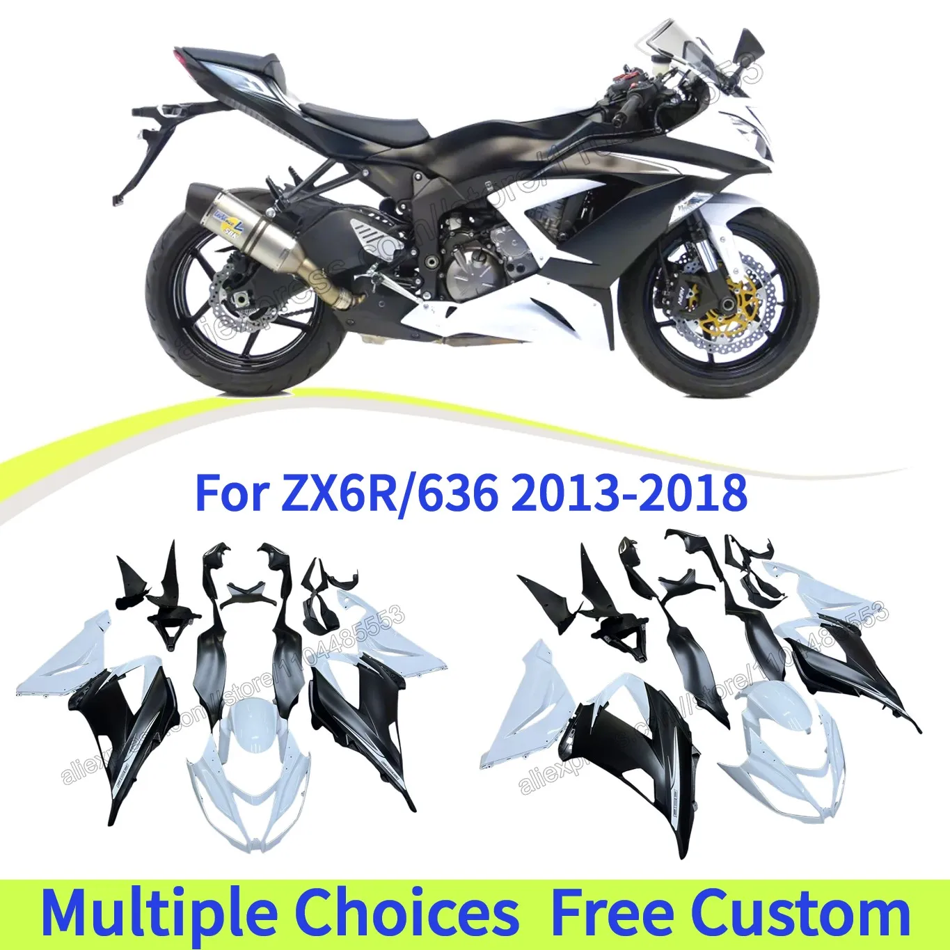 Complete Fairing kit For Kawasaki ZX 6R 636 2013-2018 Ninja ZX-6R ABS Injection Bike Body kit | Black white
Complete Fairing kit For Kawasaki ZX 6R 636 2013-2018 Ninja ZX-6R ABS Injection Bike Body kit | Black white