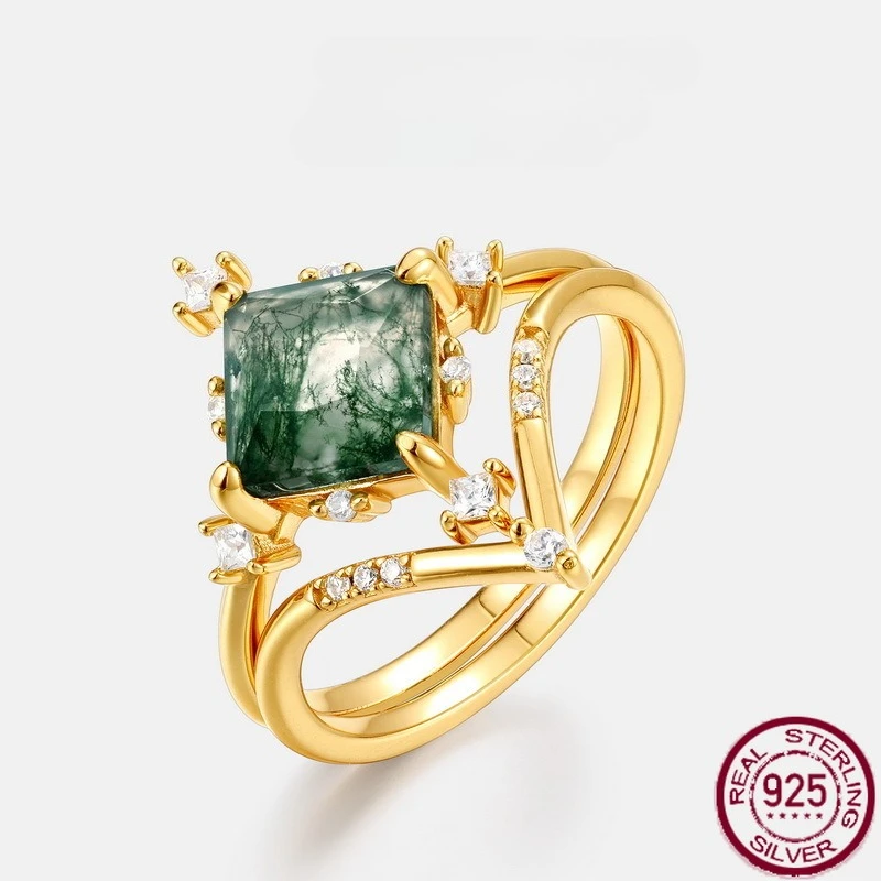 New S925 Pure Silver Pillow Type Natural Green Moss Stone Stacked Ring Set with Water Grass Agate Wedding Jewelry
New S925 Pure Silver Pillow Type Natural Green Moss Stone Stacked Ring Set with Water Grass Agate Wedding Jewelry