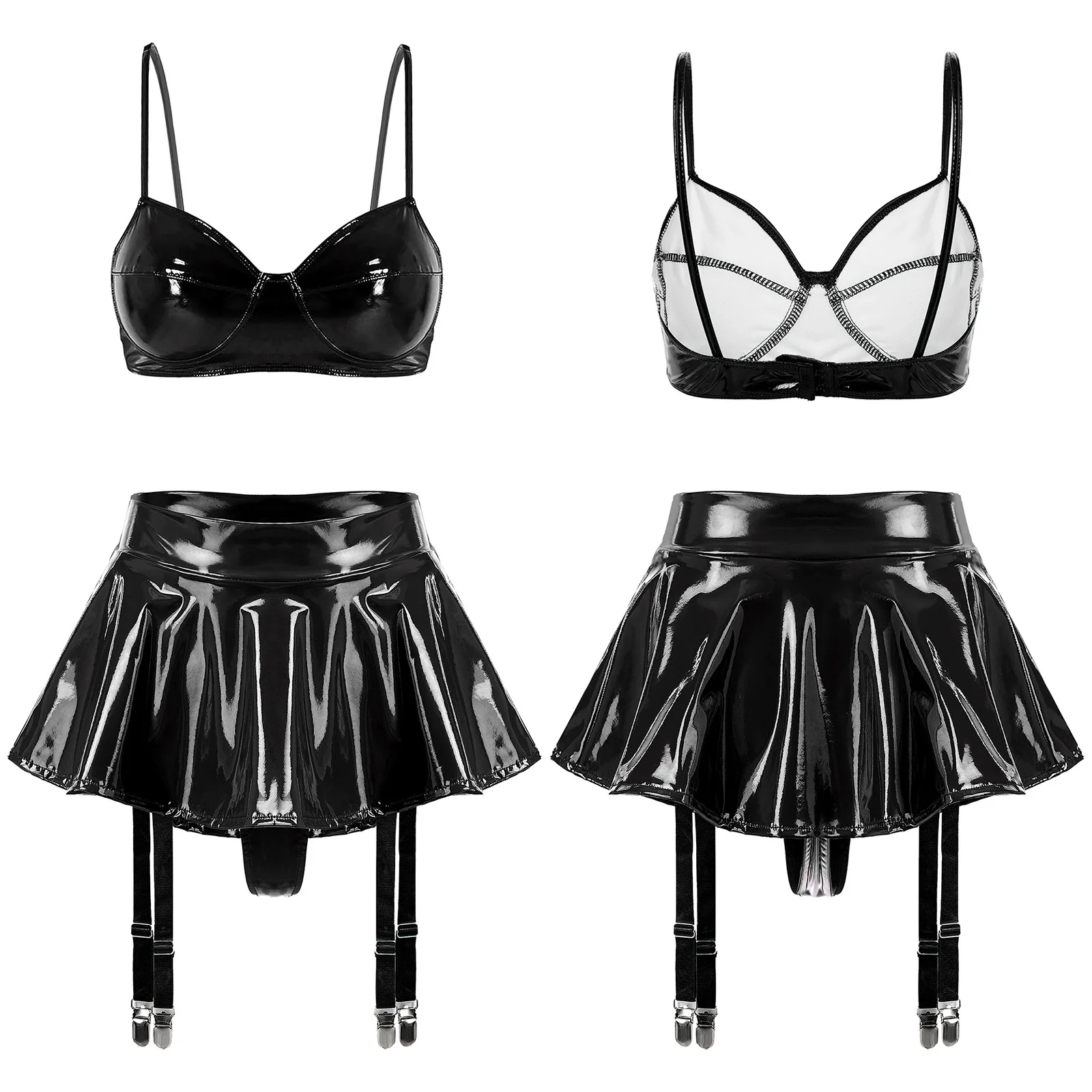 Women Glossy Patent Leather Lingerie Set Clubwear Nightwear Push-up Bra Top with Garter Clips Bottoms for Nightclub Rave Party
Women Glossy Patent Leather Lingerie Set Clubwear Nightwear Push-up Bra Top with Garter Clips Bottoms for Nightclub Rave Party