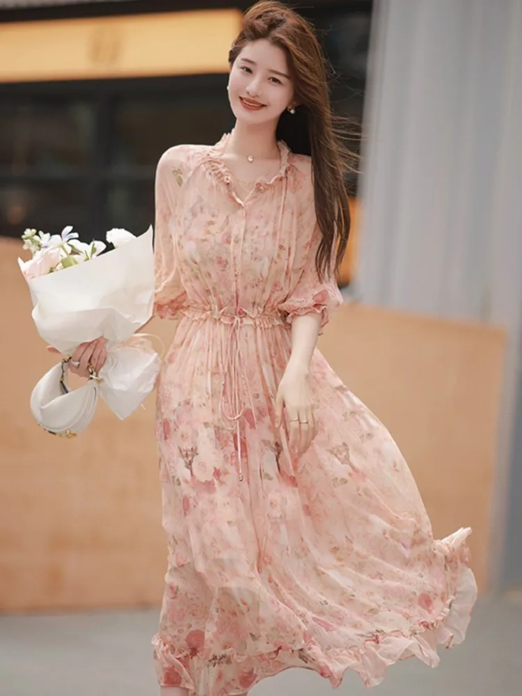 Women Floral Print Chiffon Midi Dress Elegant Ruched Female Half Sleeve Evening Party Maxi Dresses Fashion A-line Vestidos Robe
Women Floral Print Chiffon Midi Dress Elegant Ruched Female Half Sleeve Evening Party Maxi Dresses Fashion A-line Vestidos Robe