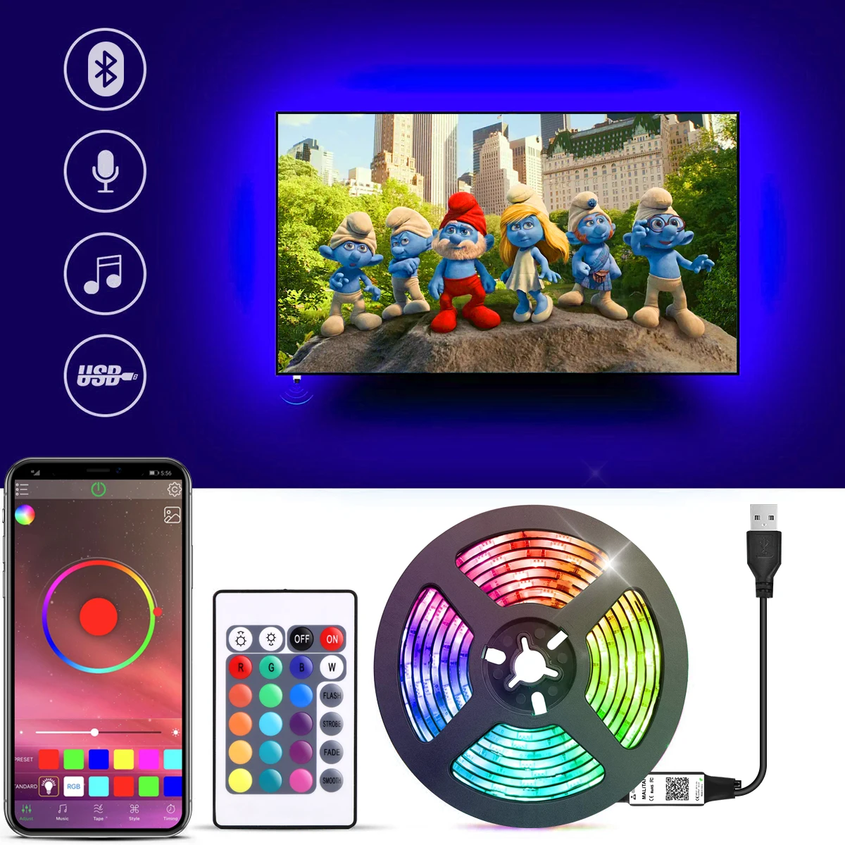 USB LED Strip Light 2835 SMD USB Bluetooth RGB Lights Flexible LED Lamp Tape Ribbon RGB TV Desktop Diode Tape TV BackLight Party
USB LED Strip Light 2835 SMD USB Bluetooth RGB Lights Flexible LED Lamp Tape Ribbon RGB TV Desktop Diode Tape TV BackLight Party