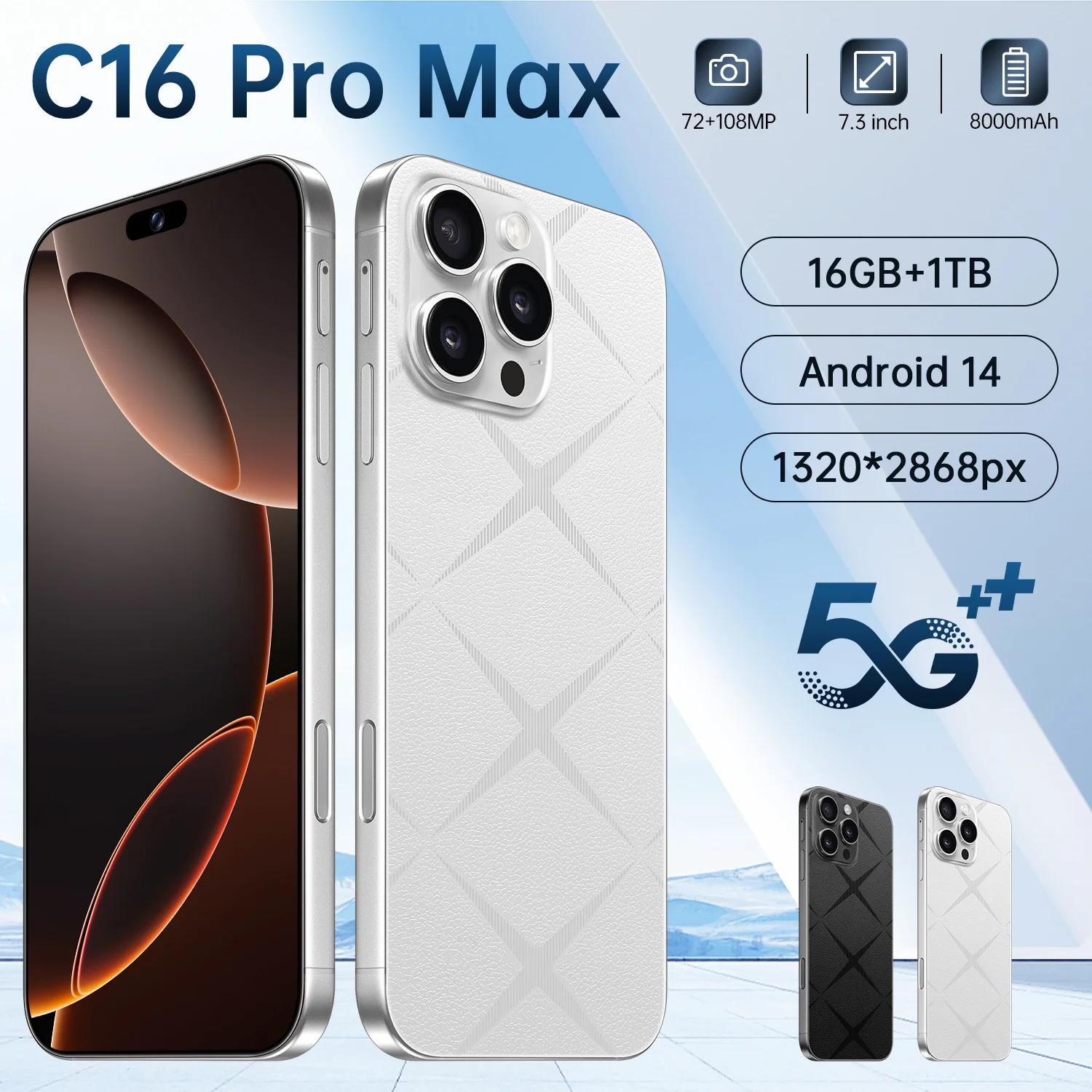 Brand New Original 16G+1TB Smartphone 7.3 in Case For C16 Pro Max Full Screen Cell Phone 8000mAh Mobile Phones Global Version
Brand New Original 16G+1TB Smartphone 7.3 in Case For C16 Pro Max Full Screen Cell Phone 8000mAh Mobile Phones Global Version