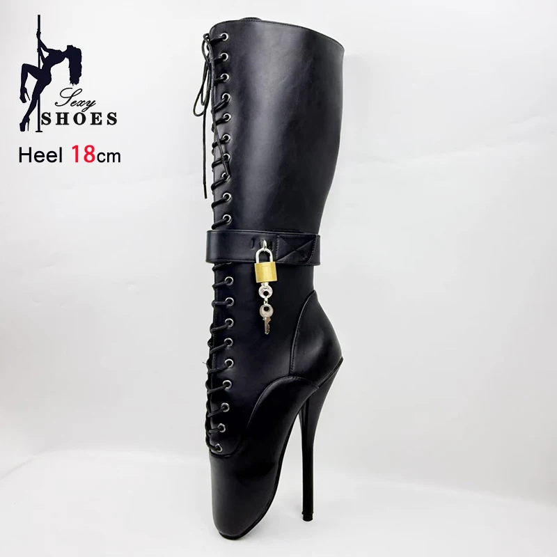 Матовые черные балетки на очень высоком каблуке 18 см, женские запираемые сапоги до колена с замком и ремешком на заказ, фетиш SM, туфли большого размера
Матовые черные балетки на очень высоком каблуке 18 см, женские запираемые сапоги до колена с замком и ремешком на заказ, фетиш SM, туфли большого размера