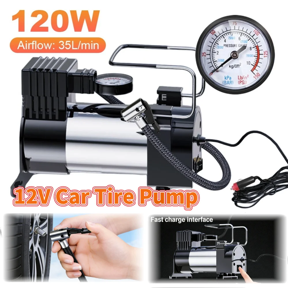 12V Portable Air Compressor with Pressure Gauge Mini Air Compressor Cylinder Power System Auto Inflatable Pump Car Tyre Inflator
12V Portable Air Compressor with Pressure Gauge Mini Air Compressor Cylinder Power System Auto Inflatable Pump Car Tyre Inflator