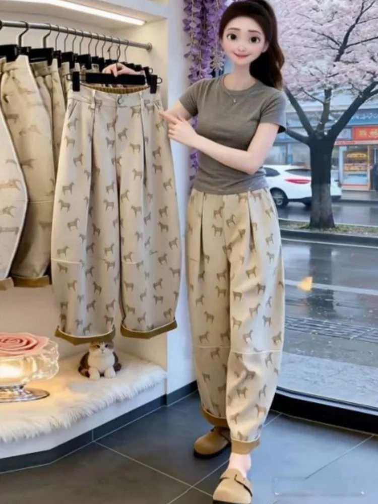 Khaki Color Small Curved Knife Denim Pants Women's Loose High Waist Casual Print Wide Leg Pants Nine Point Pants
Khaki Color Small Curved Knife Denim Pants Women's Loose High Waist Casual Print Wide Leg Pants Nine Point Pants