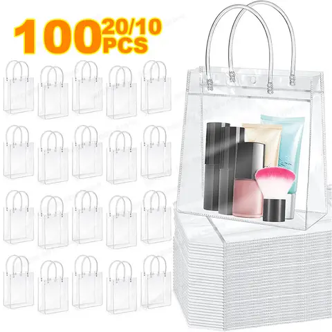 Lot Transparent Soft PVC Gift Tote Packaging Bags with Hand Loop Clear Plastic Handbag Cosmetic Bag gift bag