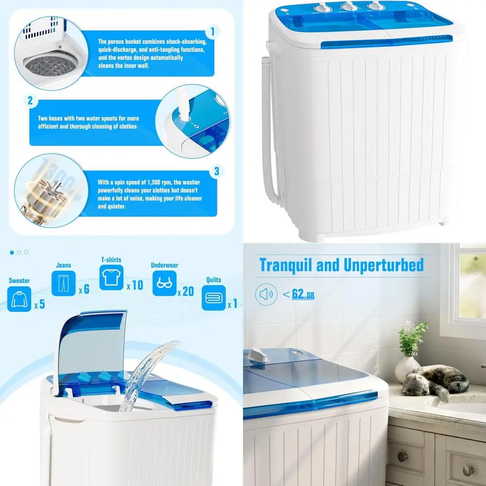 Compact 16-Pound Washer and Dryer Combo in Blue for Semi-Automatic Twin Tub Laundry in Dorms and RVs
Compact 16-Pound Washer and Dryer Combo in Blue for Semi-Automatic Twin Tub Laundry in Dorms and RVs