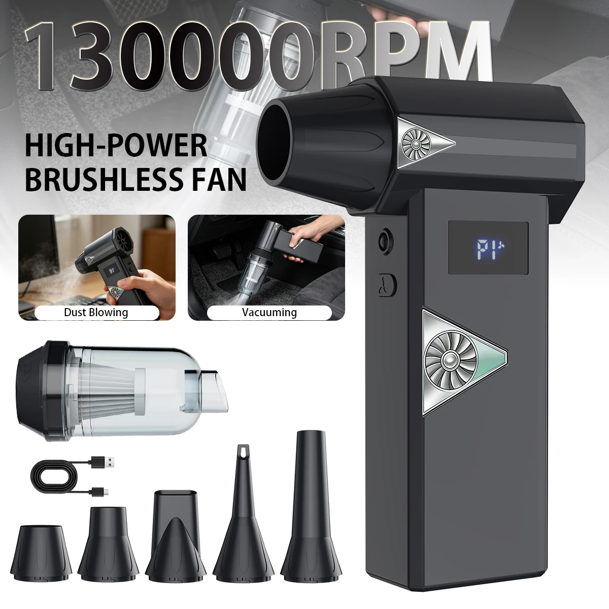 16A Brushless Turbo Jet Fan Mini Blower Vacuum 4 Speeds 4000mAh Portable for Keyboard Car Outdoor Snow Removal Air Dryer
16A Brushless Turbo Jet Fan Mini Blower Vacuum 4 Speeds 4000mAh Portable for Keyboard Car Outdoor Snow Removal Air Dryer