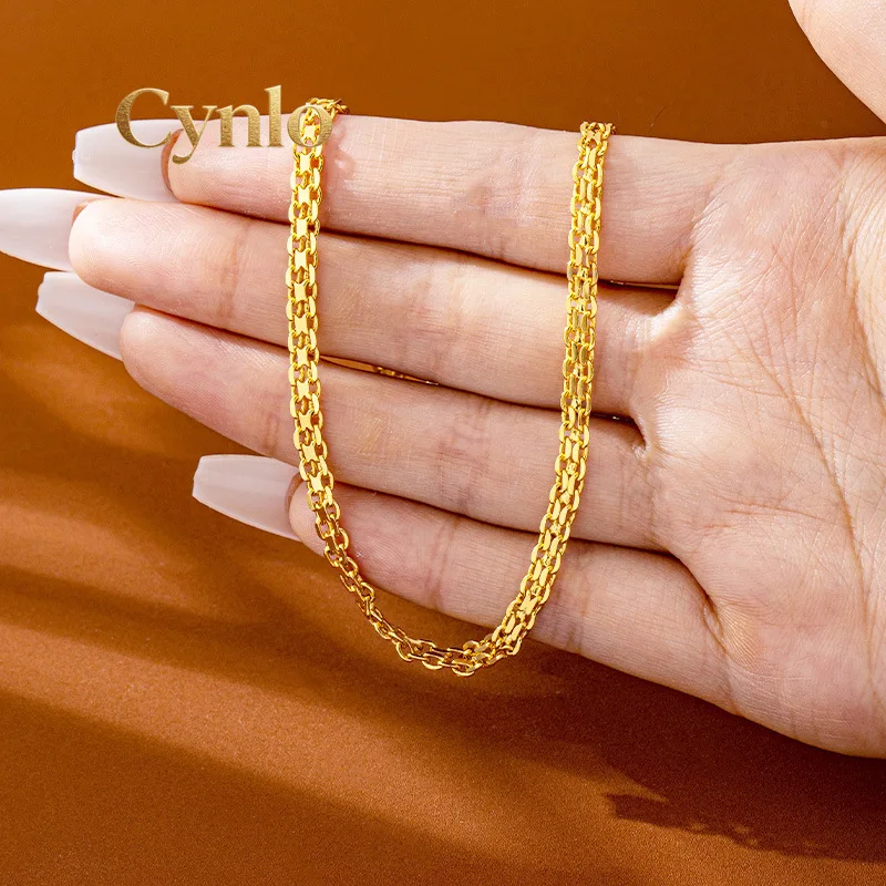 Cynlo Jewelry Simple Cuban chain, 3-piece set, 24K/AU999 pure gold, sleek for women
Cynlo Jewelry Simple Cuban chain, 3-piece set, 24K/AU999 pure gold, sleek for women