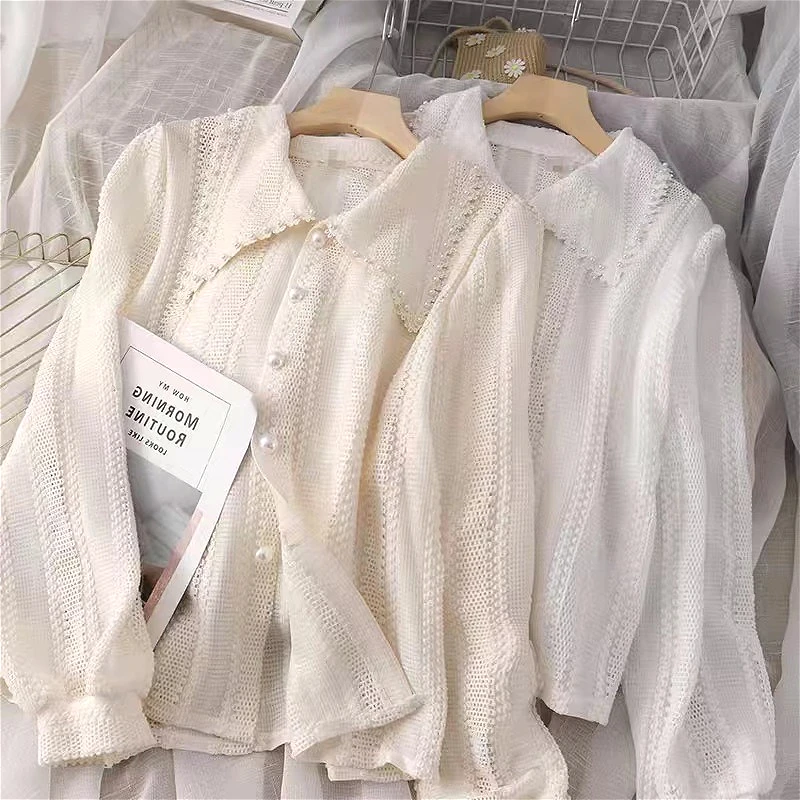 Women Shirt Solid Lace Blouses Long Sleeves Turn Down Collar Single Breasted Slight Strech Loose Fit Office Casual 2026 Spring
Women Shirt Solid Lace Blouses Long Sleeves Turn Down Collar Single Breasted Slight Strech Loose Fit Office Casual 2026 Spring