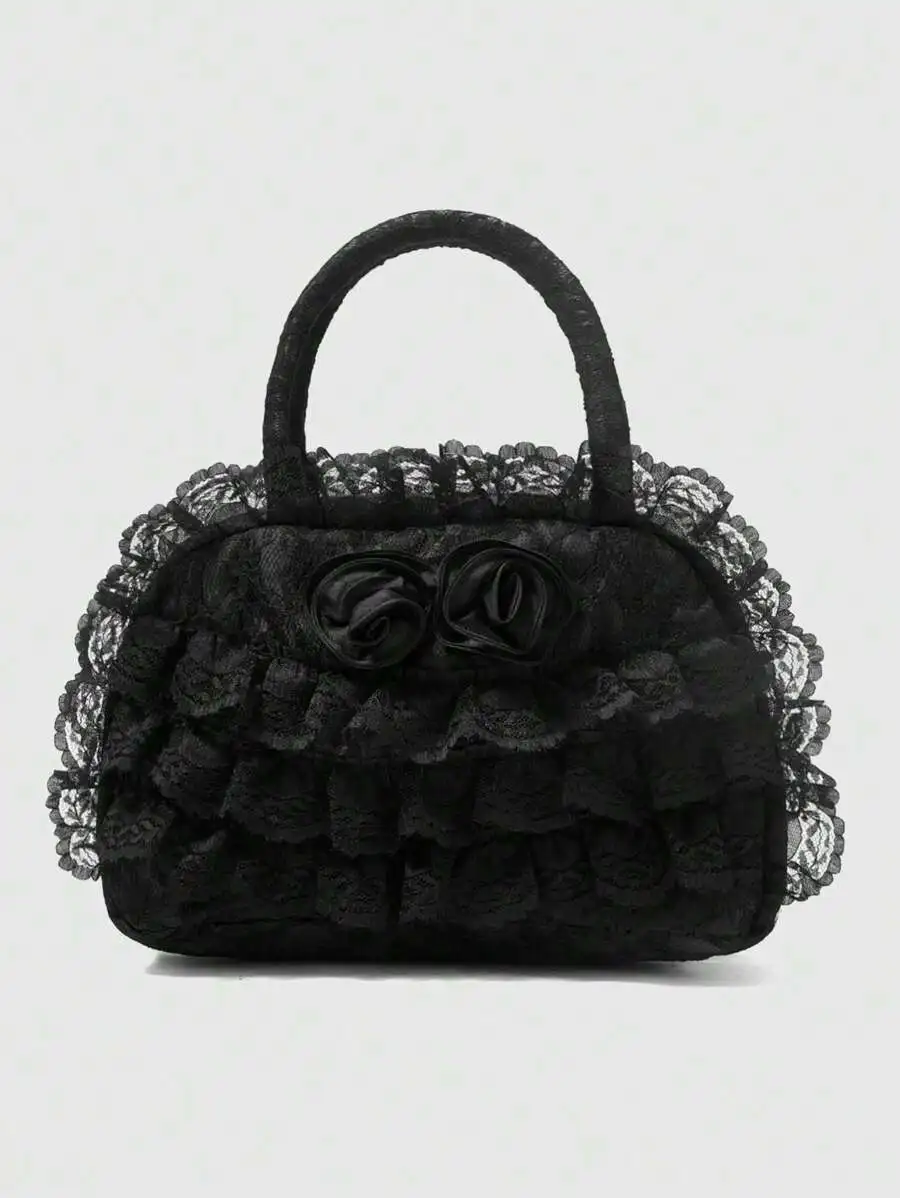 ROMWE Goth Solid Color Lace Patchwork Fashion Black Handbag, Suitable For Commuting And Travel
ROMWE Goth Solid Color Lace Patchwork Fashion Black Handbag, Suitable For Commuting And Travel