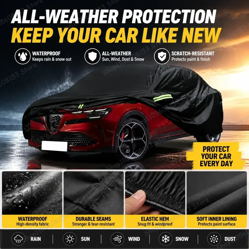 For Alfa Romeo Junior Car Cover Outdoor UV Protection Rain Snow Dust Resistant Full Coverage Auto Shade Umbrella Black
For Alfa Romeo Junior Car Cover Outdoor UV Protection Rain Snow Dust Resistant Full Coverage Auto Shade Umbrella Black
