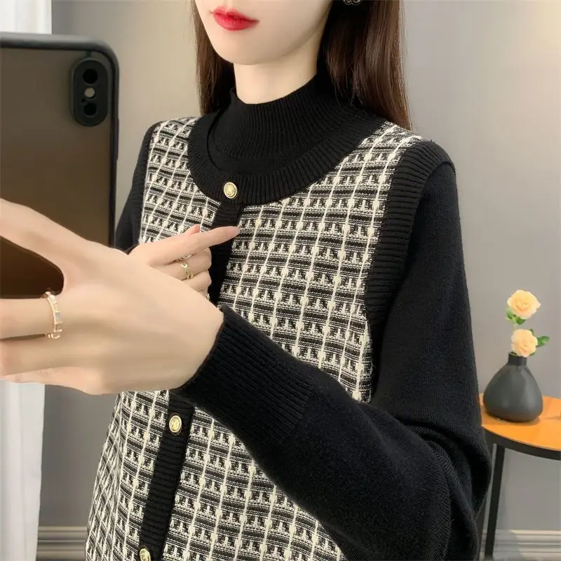 Модный свитер, женский осенне-зимний новый трикотаж из двух частей, пальто, женская свободная рубашка с полувысоким воротником, топ
Модный свитер, женский осенне-зимний новый трикотаж из двух частей, пальто, женская свободная рубашка с полувысоким воротником, топ