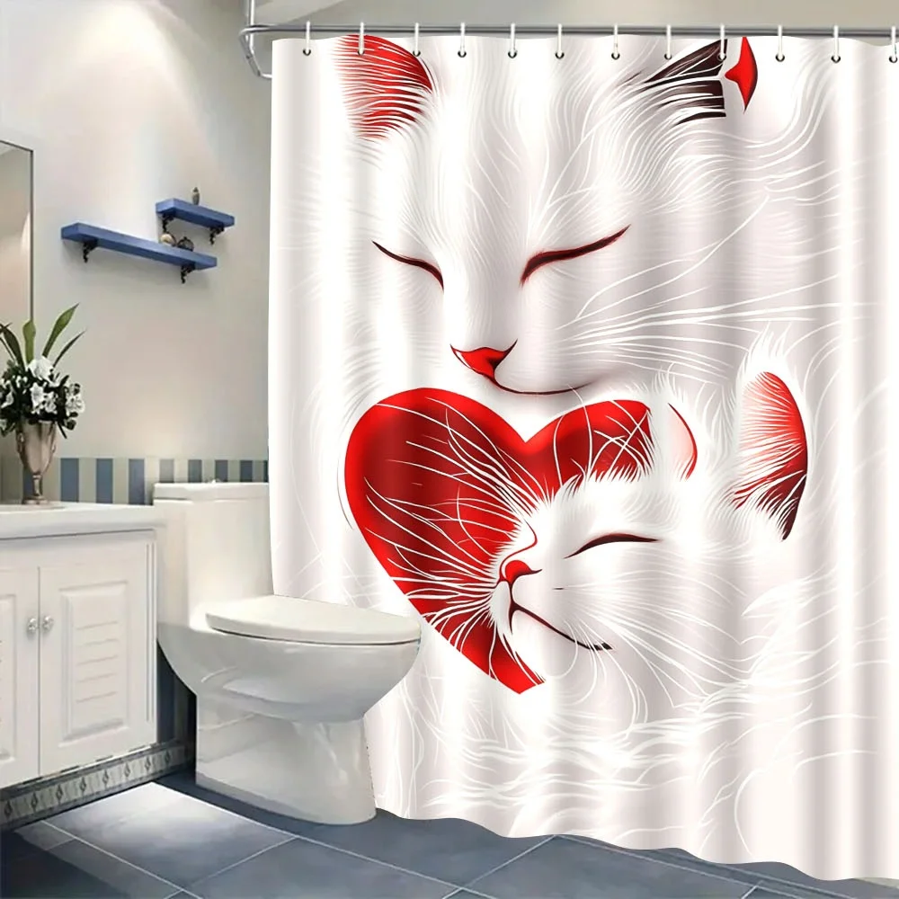 Romantic White Cat Shower Curtain, Red Heart Couple Kitten Design Abstract Animal Art Waterproof Bathroom Decor Polyester Fabric
Romantic White Cat Shower Curtain, Red Heart Couple Kitten Design Abstract Animal Art Waterproof Bathroom Decor Polyester Fabric