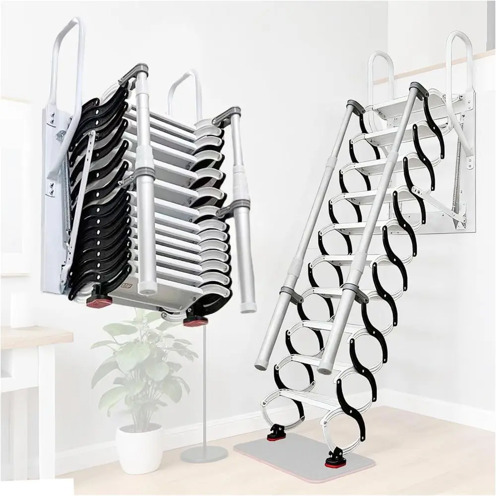 11-Step Retractable Ladder, 4in Wide, Pull-Down Stairs, 660lb Load Capacity, Wall-Mounted Collapsible Attic Stairs with 2 Handra
11-Step Retractable Ladder, 4in Wide, Pull-Down Stairs, 660lb Load Capacity, Wall-Mounted Collapsible Attic Stairs with 2 Handra