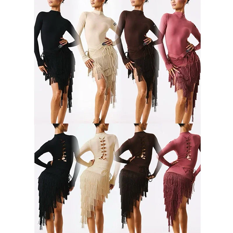 New Latin Dance Clothes Long Sleeves Tops Tassels Skirt 4 Colors Practice Dress Cha Cha Rumba Samba Dance Dress Competition Wear
New Latin Dance Clothes Long Sleeves Tops Tassels Skirt 4 Colors Practice Dress Cha Cha Rumba Samba Dance Dress Competition Wear