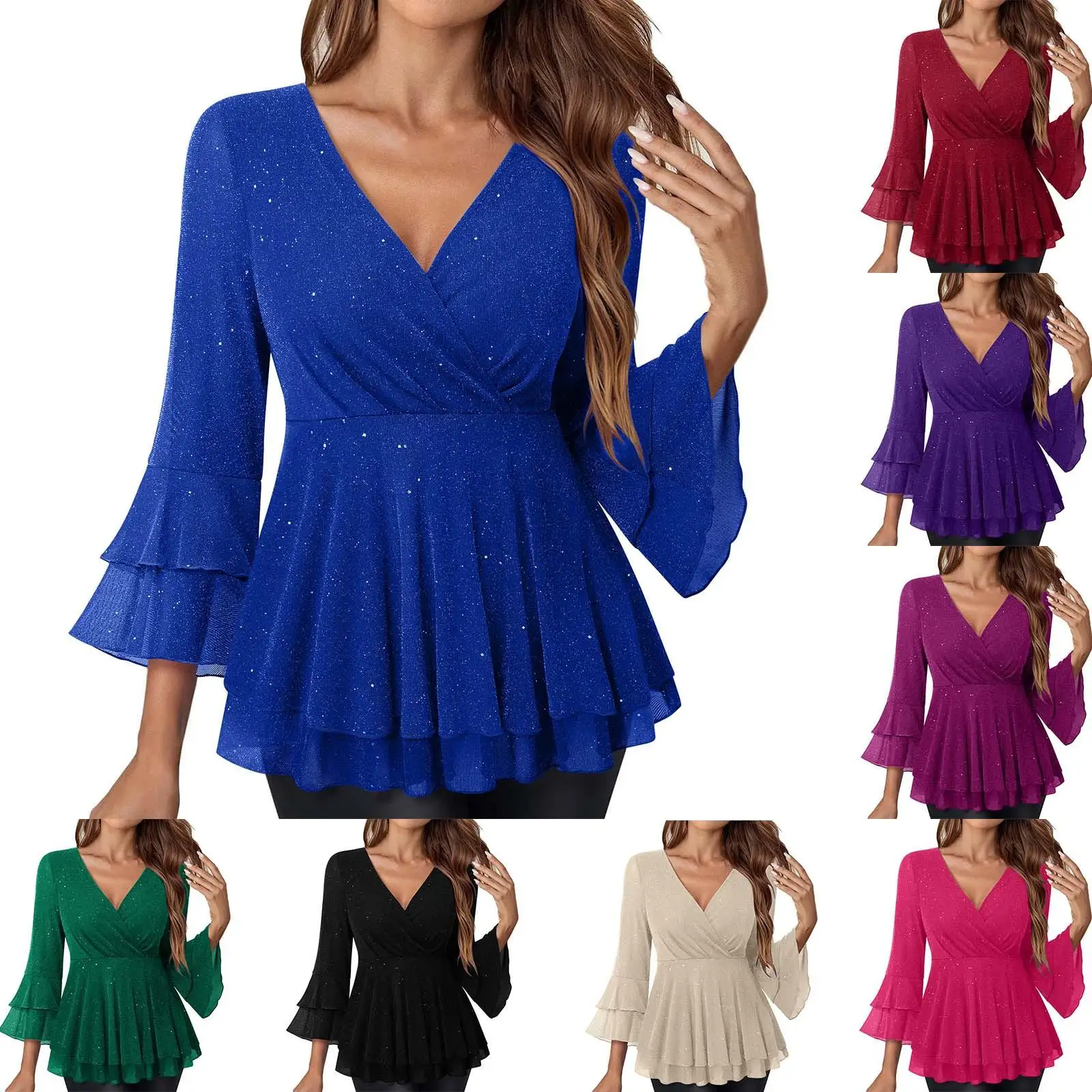 Women's Waist Cinched Three Quarter Sleeve Base Shirt Lace Snowflake Splicing Pure Color Seven Sleeve Head over Heels
Women's Waist Cinched Three Quarter Sleeve Base Shirt Lace Snowflake Splicing Pure Color Seven Sleeve Head over Heels