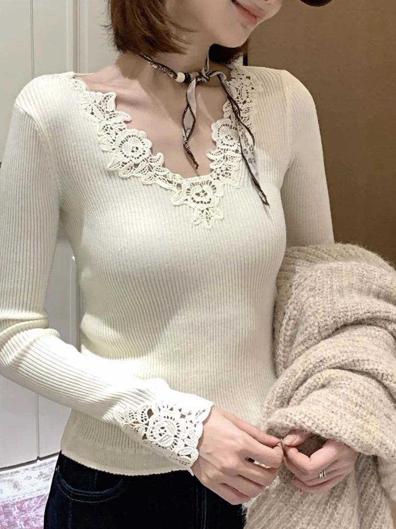 Весна 2026: Женская облегающая вязаная базовая кофта с кружевными вставками, V-образным вырезом, в корейском стиле, с длинным рукавом, защита от катышков
Весна 2026: Женская облегающая вязаная базовая кофта с кружевными вставками, V-образным вырезом, в корейском стиле, с длинным рукавом, защита от катышков