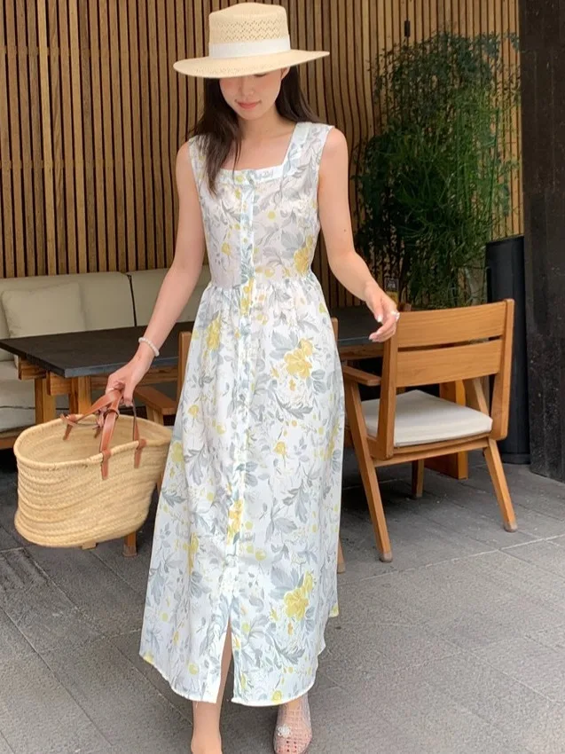 Summer New Sle Fre Floral Print Vest Dr Women's Square Collar Pleated Long Skirt Ele Casual Suit
Summer New Sle Fre Floral Print Vest Dr Women's Square Collar Pleated Long Skirt Ele Casual Suit