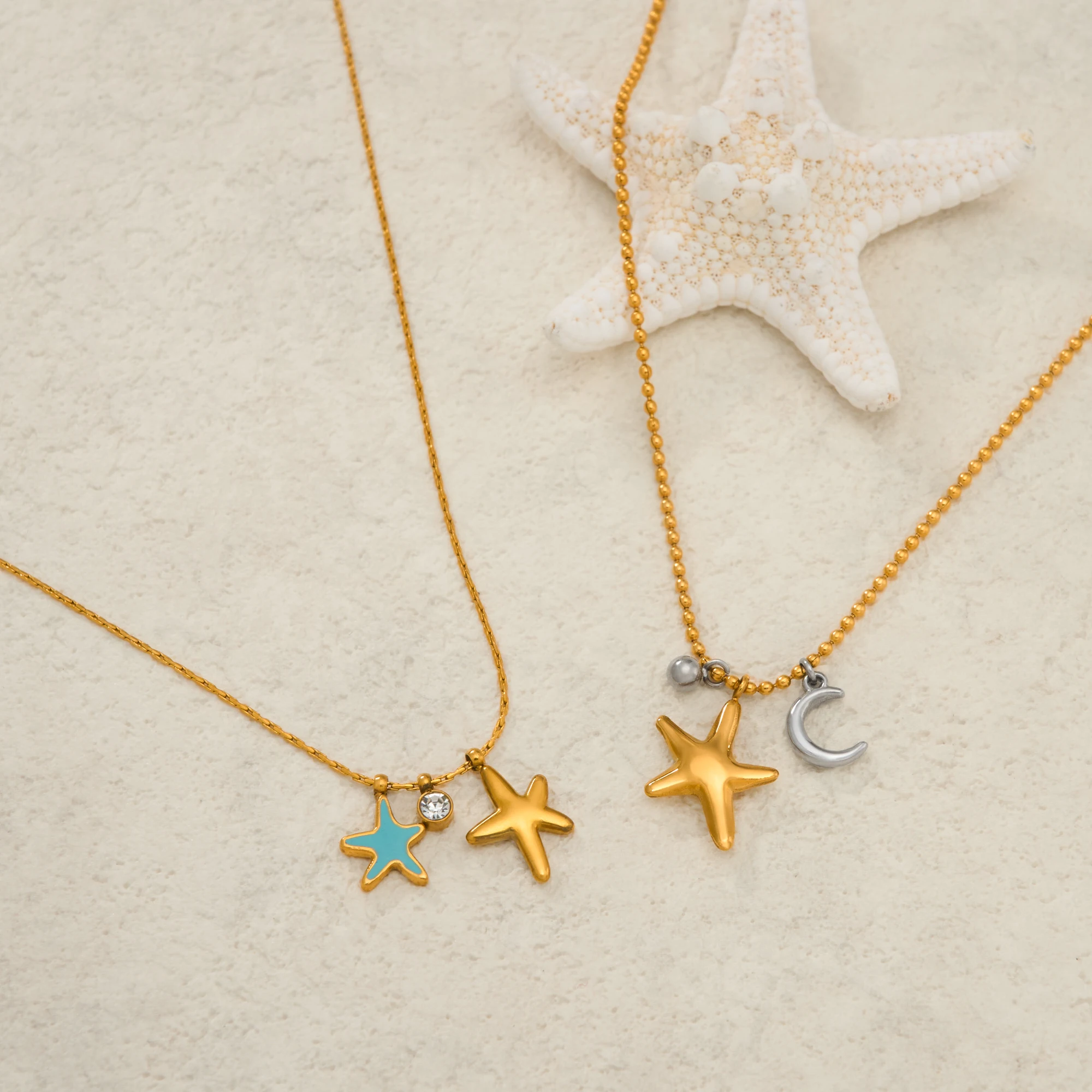 DASEIN New Hawaiian Ocean Vacation Starfish Tiny Zircon Pendant Necklace 18k Gold Plated Stainless Steel Bikini Jewelry for Girl
DASEIN New Hawaiian Ocean Vacation Starfish Tiny Zircon Pendant Necklace 18k Gold Plated Stainless Steel Bikini Jewelry for Girl
