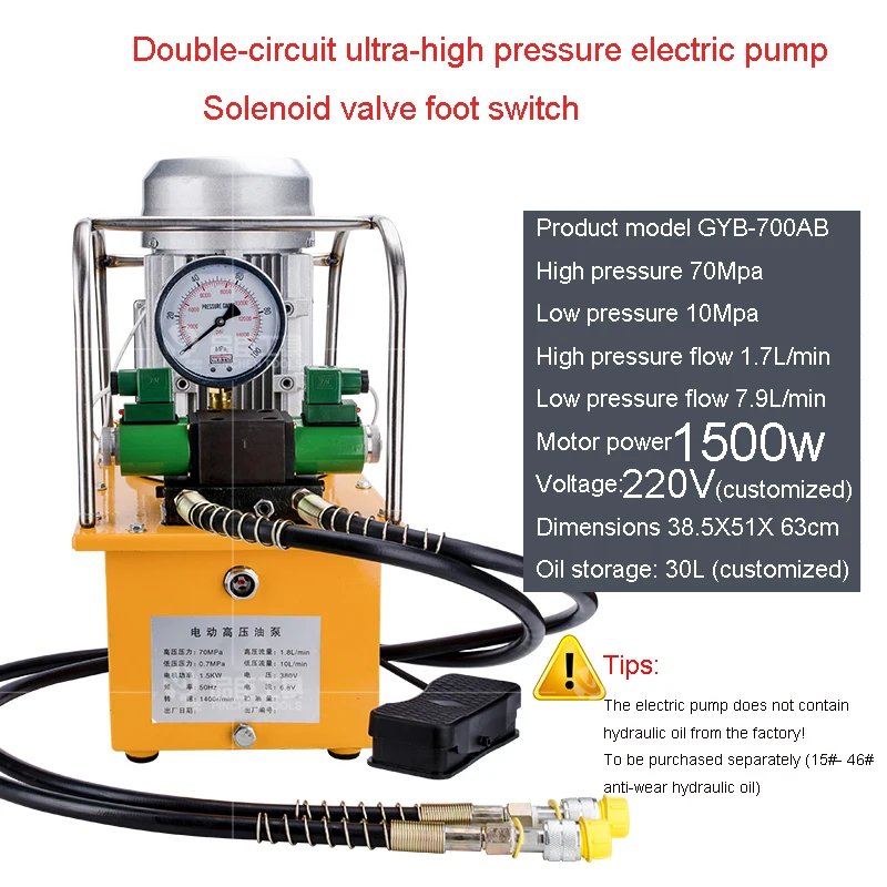 1500W Dual-Circuit Ultra-High Pressure Electric Hydraulic Pump Solenoid Valve Foot Switch Hydraulic Press
1500W Dual-Circuit Ultra-High Pressure Electric Hydraulic Pump Solenoid Valve Foot Switch Hydraulic Press