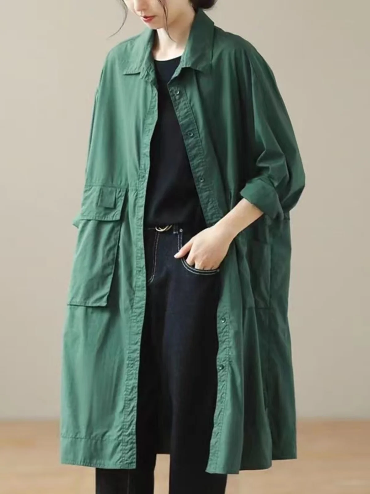 Spring 2025 Women's Loose Casual Workwear Windbreaker Jaet Mid-Length Open Cardigan Top Vintage Sle Long Sve Collar
Spring 2025 Women's Loose Casual Workwear Windbreaker Jaet Mid-Length Open Cardigan Top Vintage Sle Long Sve Collar