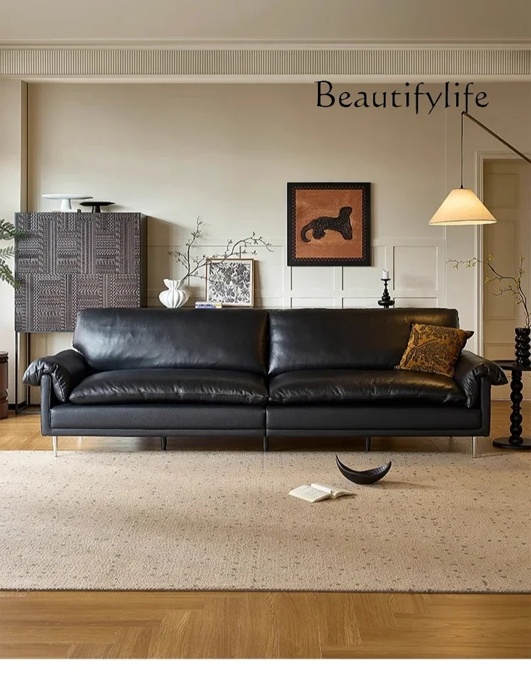 New Italian retro leather sofa small apartment living room oil wax leather black one-word straight row moderate sitting feeling
New Italian retro leather sofa small apartment living room oil wax leather black one-word straight row moderate sitting feeling