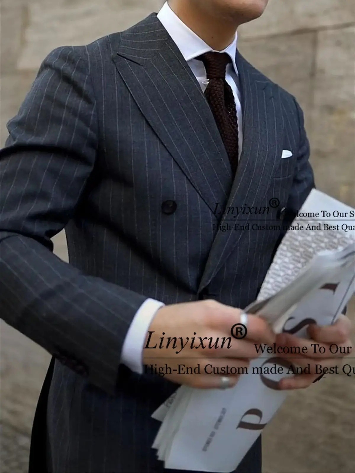 Classic Dark Gray Striped Men's Suits Slim Fit Business Blazer Double Breasted Wedding Groom Tuxedos 2 Piece Set Terno Masculino
Classic Dark Gray Striped Men's Suits Slim Fit Business Blazer Double Breasted Wedding Groom Tuxedos 2 Piece Set Terno Masculino