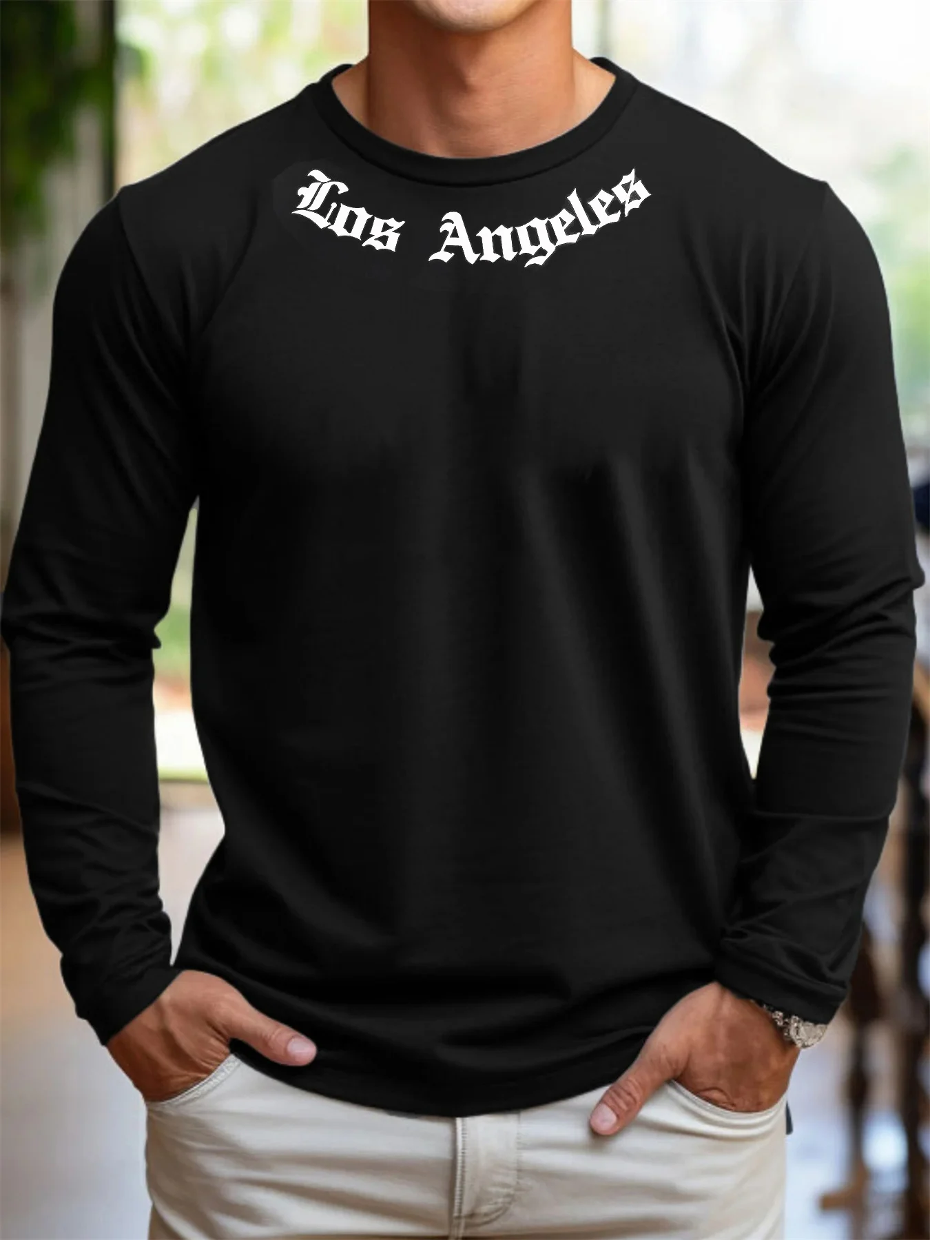 Men's 100% pure cotton loose fit comfortable sports and leisure Los Angeles letter printed round neck long sleeved T-shirt top
Men's 100% pure cotton loose fit comfortable sports and leisure Los Angeles letter printed round neck long sleeved T-shirt top