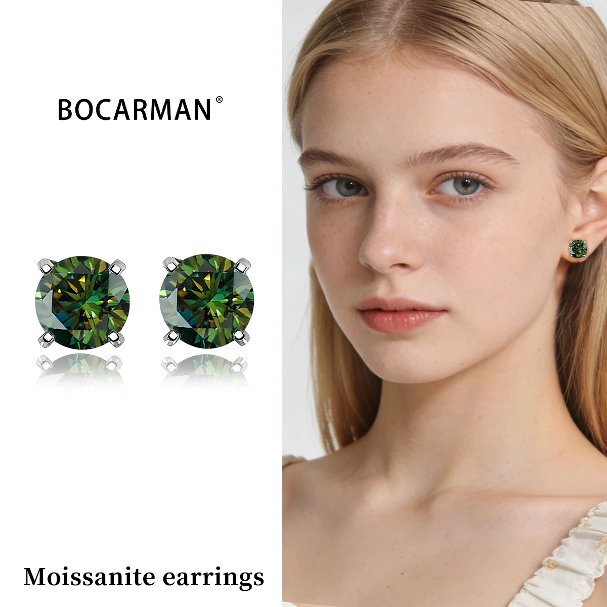 GRA 0.3ct-3ct Certified S925 sterling silver four-prong stud earrings Round Deep green Moissanite earrings women fine jewelry
GRA 0.3ct-3ct Certified S925 sterling silver four-prong stud earrings Round Deep green Moissanite earrings women fine jewelry