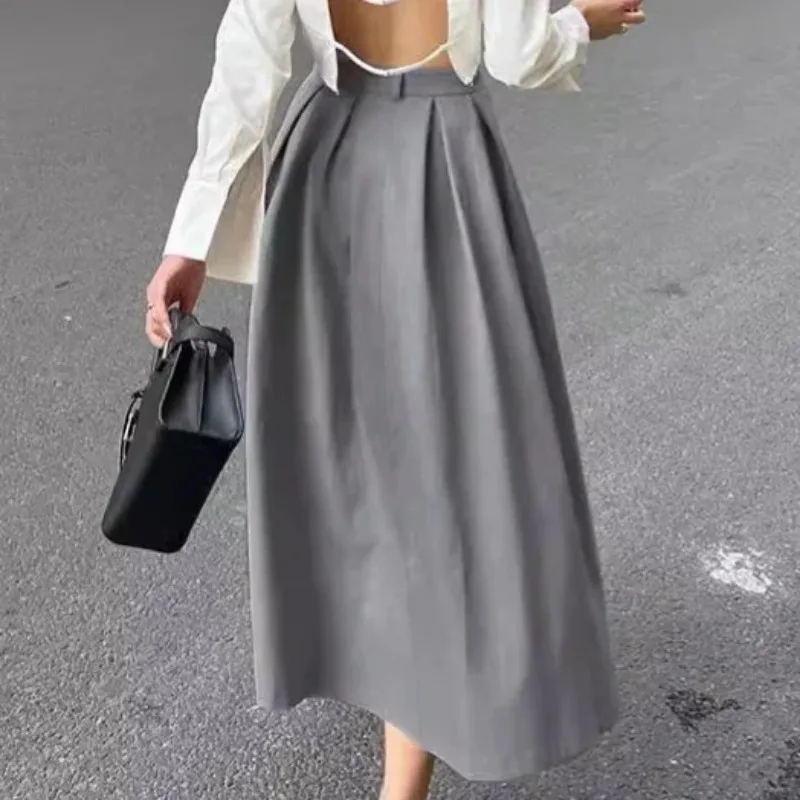 New Spring Autumn Long Skirt For Women New Grey High Waisted Skirt Fashionable Temperament Versatile Commuting A-line Skirt
New Spring Autumn Long Skirt For Women New Grey High Waisted Skirt Fashionable Temperament Versatile Commuting A-line Skirt