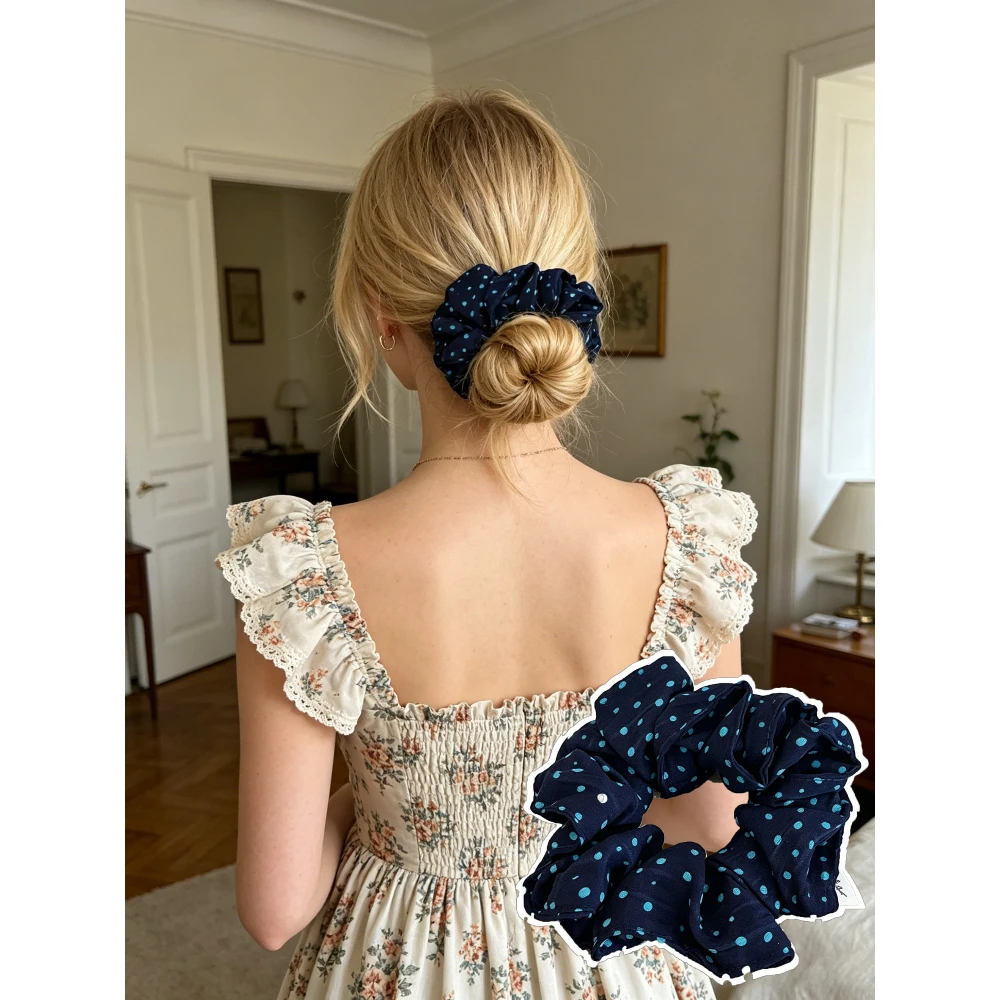 1PC Vintage Navy Blue Polka Dot Fabric Scrunchie Soft Elastic Elegant French Style Daily Dating Party Women Hair Accessories
1PC Vintage Navy Blue Polka Dot Fabric Scrunchie Soft Elastic Elegant French Style Daily Dating Party Women Hair Accessories