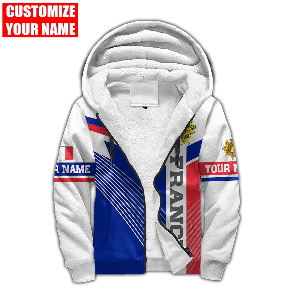 Personalized Name France Republic Coat Of Arms 3D Printed Fleece zipper Hoodies Unisex Winter Warm plus velvet Jacket Coat JRL11
Personalized Name France Republic Coat Of Arms 3D Printed Fleece zipper Hoodies Unisex Winter Warm plus velvet Jacket Coat JRL11