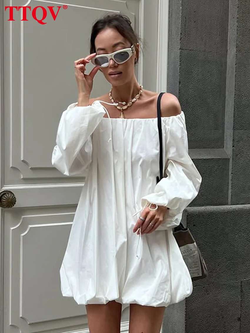 TTQV Fashion Loose White Cotton Women's Dress Sexy Slash Neck Long Sleeve Mini Dresses Elegant Classic Pleated Female Dress
TTQV Fashion Loose White Cotton Women's Dress Sexy Slash Neck Long Sleeve Mini Dresses Elegant Classic Pleated Female Dress