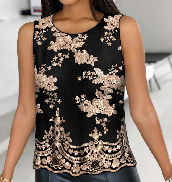 2024 Summer New Women Casual Round Neck Contrast Sequin Floral Pattern Keyhole Back Sleeveless Tank Top Fashion Streetwear
2024 Summer New Women Casual Round Neck Contrast Sequin Floral Pattern Keyhole Back Sleeveless Tank Top Fashion Streetwear