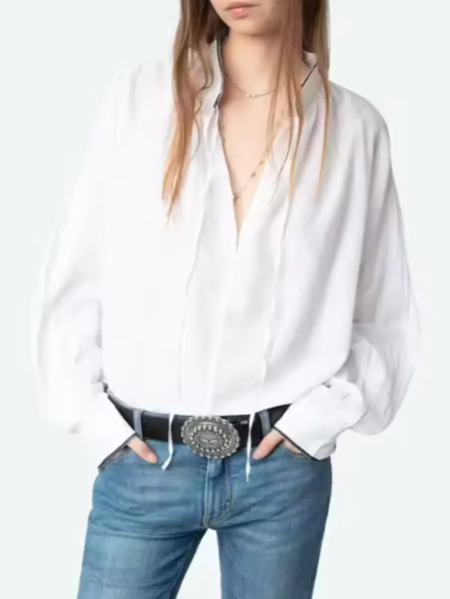 Black or White Women's Lace-Up Blouse 2025 New Embroidery Edge Long Sleeve All-Match Casual Shirt
Black or White Women's Lace-Up Blouse 2025 New Embroidery Edge Long Sleeve All-Match Casual Shirt