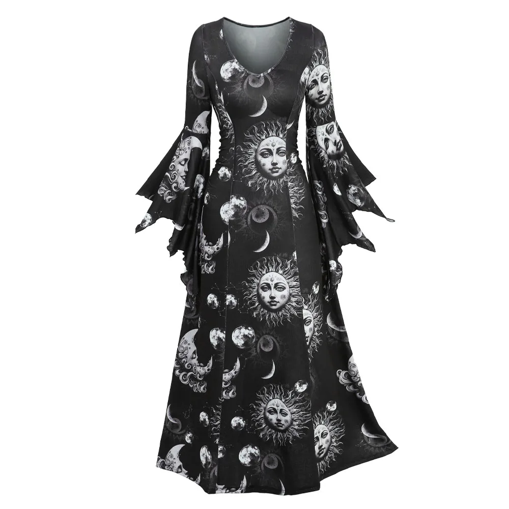 ROSEAGL Gothic Maxi Dresses Sun Moon Face Print Dress with Flare 3/4 Length Sleeves V-Neck A-Line Silhouette for Women Vestidos
ROSEAGL Gothic Maxi Dresses Sun Moon Face Print Dress with Flare 3/4 Length Sleeves V-Neck A-Line Silhouette for Women Vestidos