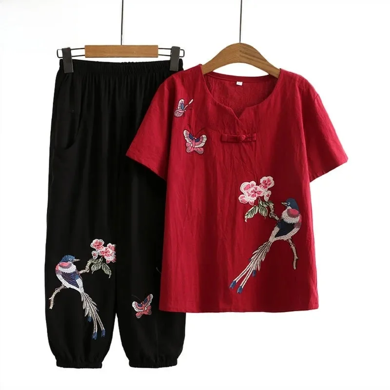 New Single Set Cotton Linen Two-Piece Suit for Elderly Women Summer Fashion round Neck Bird Flower Embroidery Loose Fit
New Single Set Cotton Linen Two-Piece Suit for Elderly Women Summer Fashion round Neck Bird Flower Embroidery Loose Fit