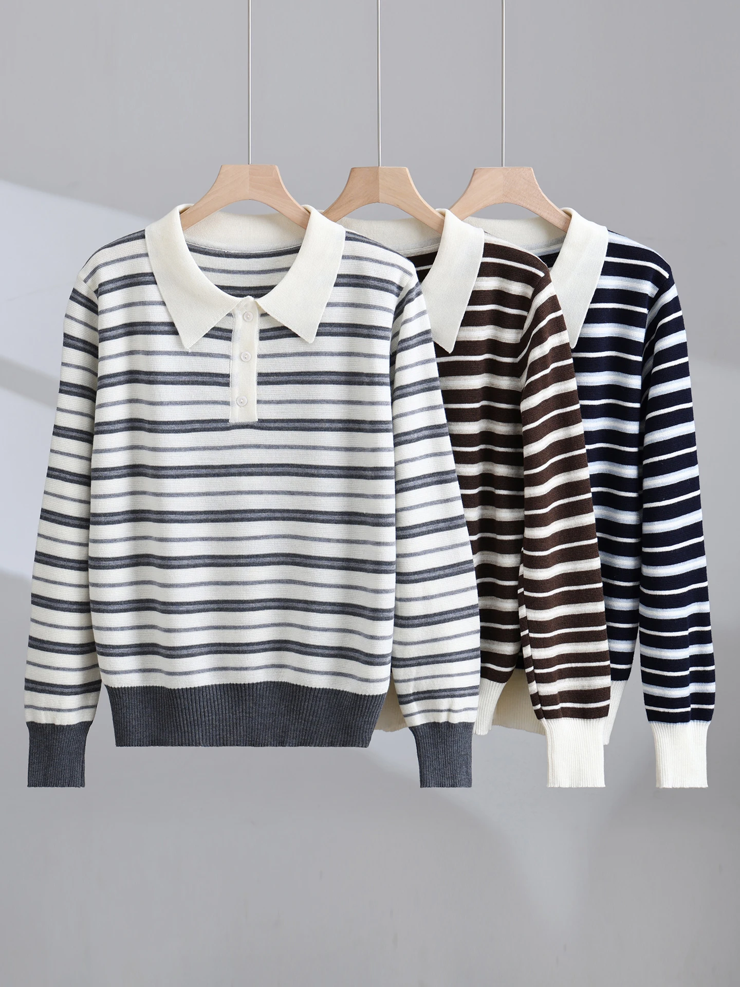 Элегантные женские футболки из смесовой шерсти, трикотажные пуловеры, поло-блузки, полосатые свитера с длинным рукавом, весенне-осенняя одежда, топы
Элегантные женские футболки из смесовой шерсти, трикотажные пуловеры, поло-блузки, полосатые свитера с длинным рукавом, весенне-осенняя одежда, топы