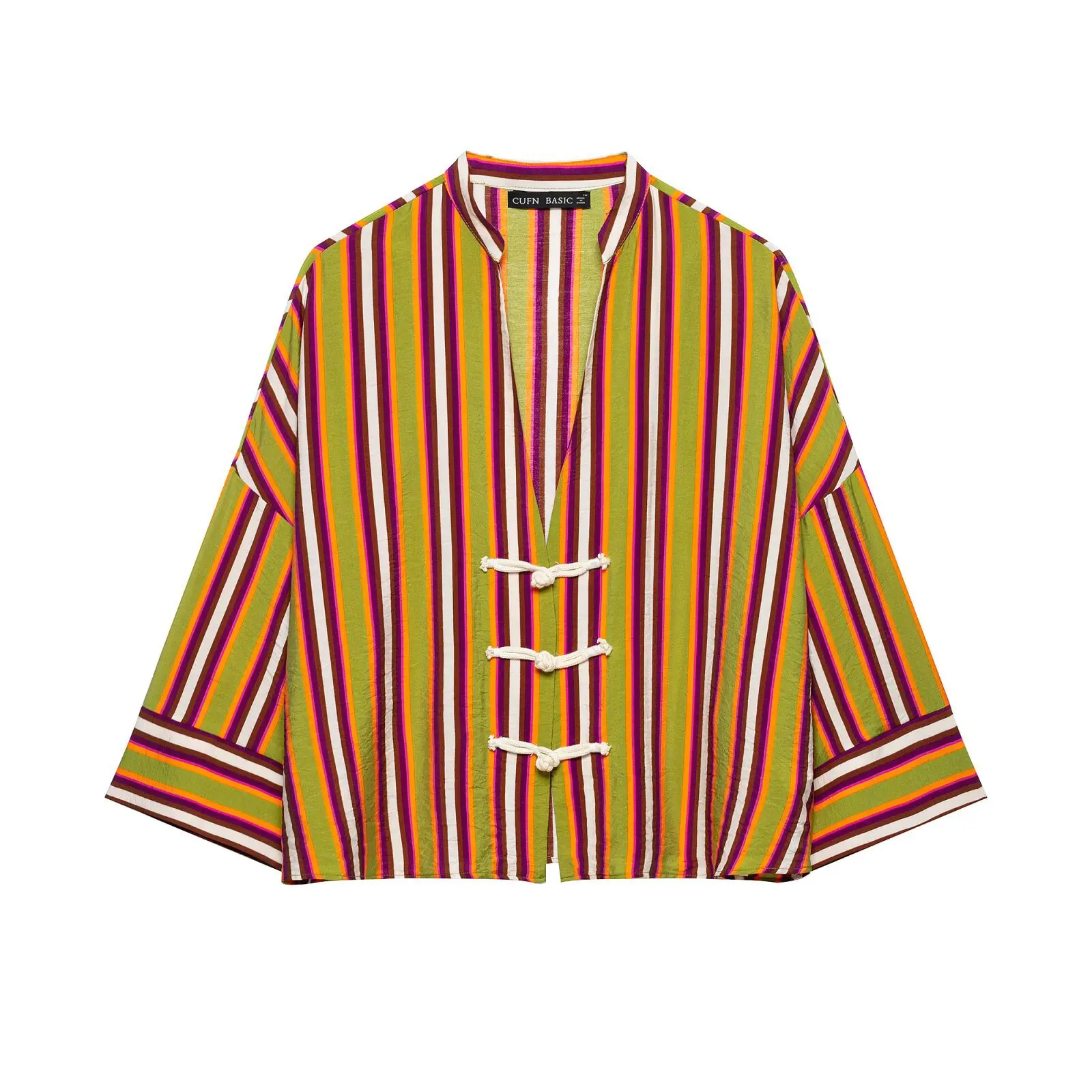 European and American style 2026 summer new Chinese style color striped stand-up collar short top loose holiday shirt
European and American style 2026 summer new Chinese style color striped stand-up collar short top loose holiday shirt