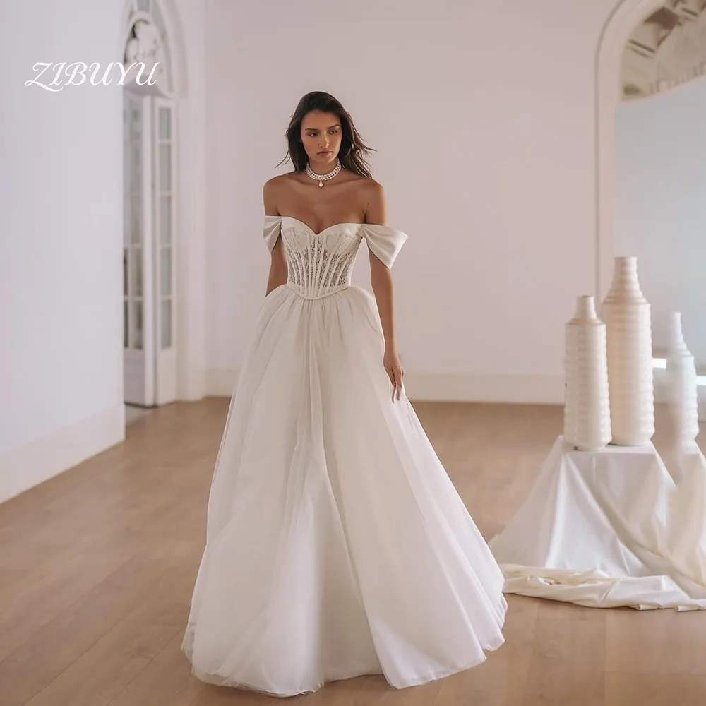 ZIBUYU Customized Elegant Luxury Wedding Dress Off Shoulder Sweetheart A-Line Lace Corset Satin Lace Up Backess Bridal Gowns
ZIBUYU Customized Elegant Luxury Wedding Dress Off Shoulder Sweetheart A-Line Lace Corset Satin Lace Up Backess Bridal Gowns