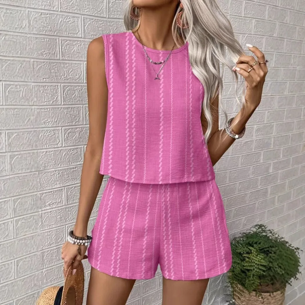 Women's Striped Top Suit Fashionable Sleeveless O-neck Pullover Top High Waist Shorts Two Pieces
Women's Striped Top Suit Fashionable Sleeveless O-neck Pullover Top High Waist Shorts Two Pieces