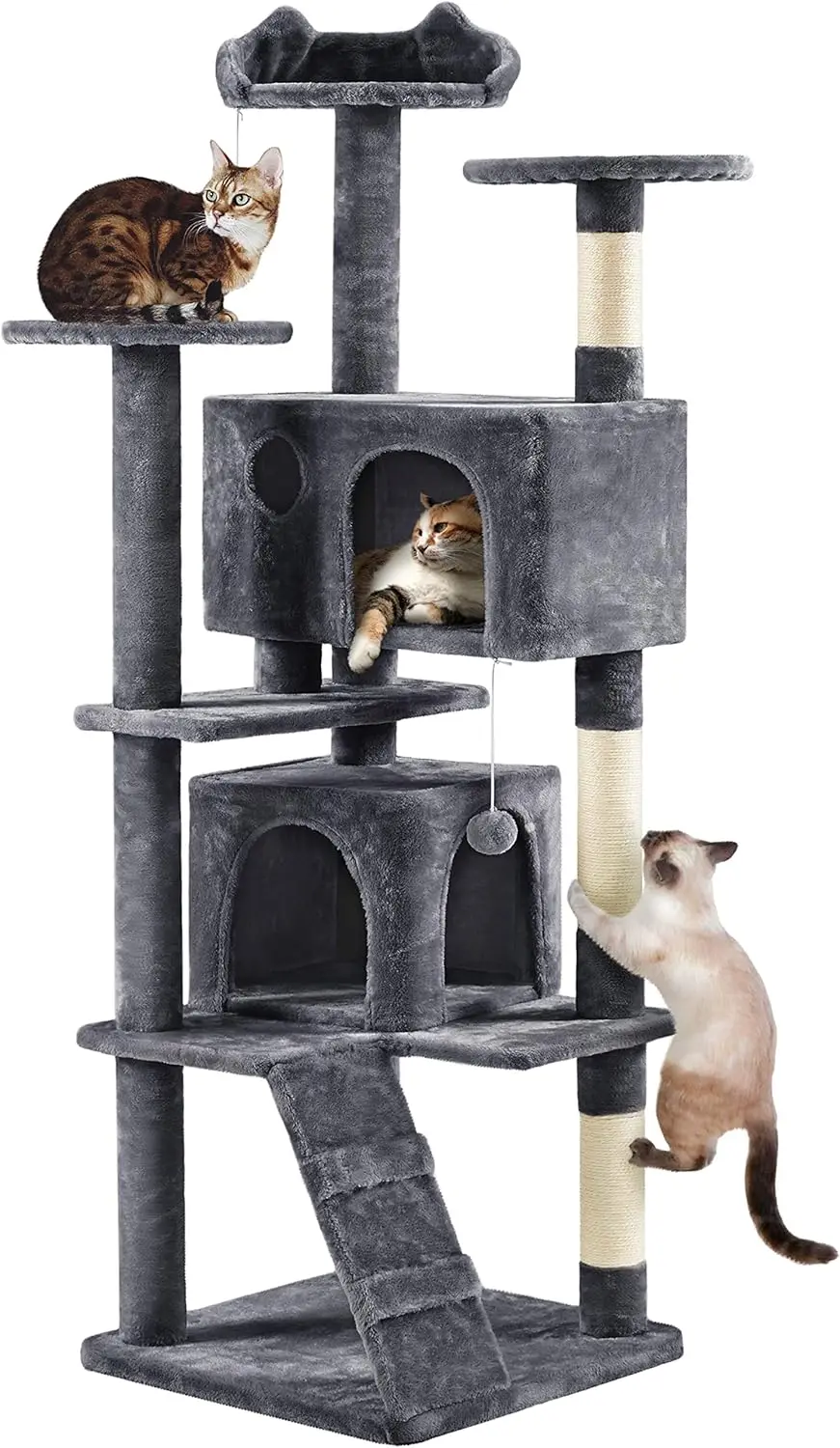 70in Multi-Level Cat Tree Tower with Condo, Scratching Posts & Dangling Ball for Indoor Cats Activity Center, Dark Gray
70in Multi-Level Cat Tree Tower with Condo, Scratching Posts & Dangling Ball for Indoor Cats Activity Center, Dark Gray