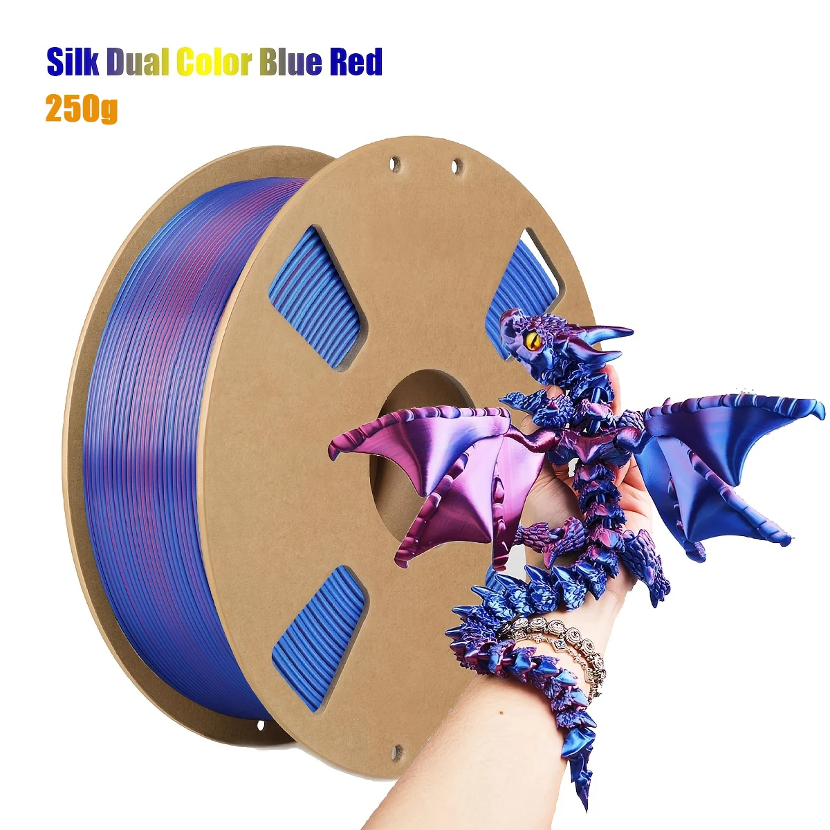Silk Dual Color PLA Filament, 1.75mm, ±0.02mm accuracy, 200g/250g/500g/1000g spool, shiny smooth, blue-red gradient
Silk Dual Color PLA Filament, 1.75mm, ±0.02mm accuracy, 200g/250g/500g/1000g spool, shiny smooth, blue-red gradient